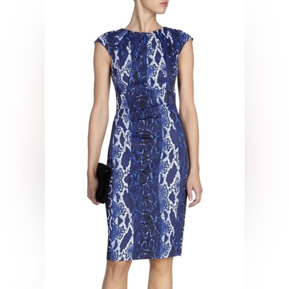 Karen Millen Blue Snake Print Lace Back Sheath Midi Dress 4